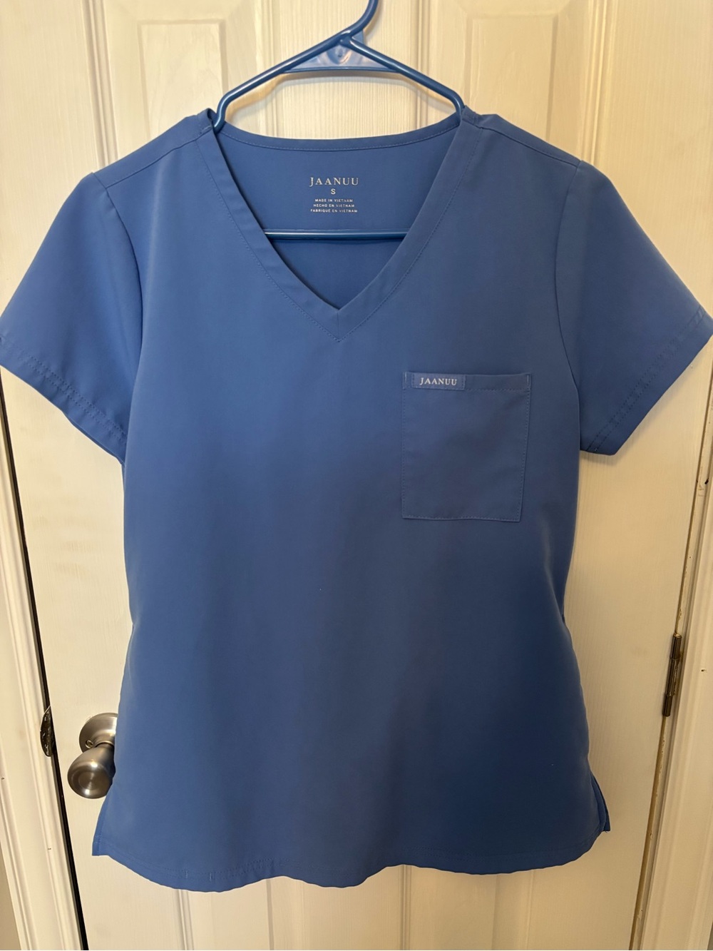 Jaanuu Women's V-Neck Scrub Top in Blue